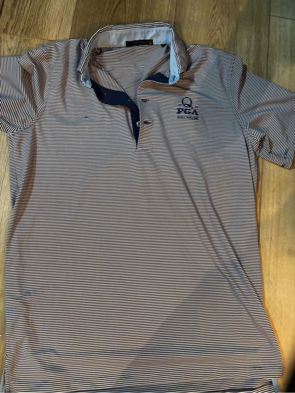 Greyson Mens PGA Quail Hollow Striped Polo Shirt in White and Navy size medium